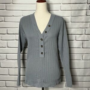3/$10 Gray Ribbed Partial Button-Up Sweater